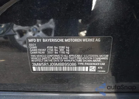 2021 BMW 330I from USA, damaged, VIN 3MW5R1J09M8B95086